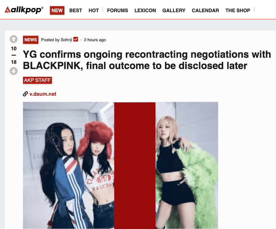 YG 娱乐回应与 BLACKPINK 续约！