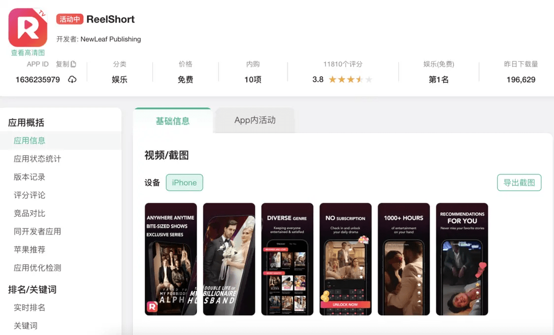 Reelshort冲上美iOS娱乐榜第一，中文在线半个月股价翻倍